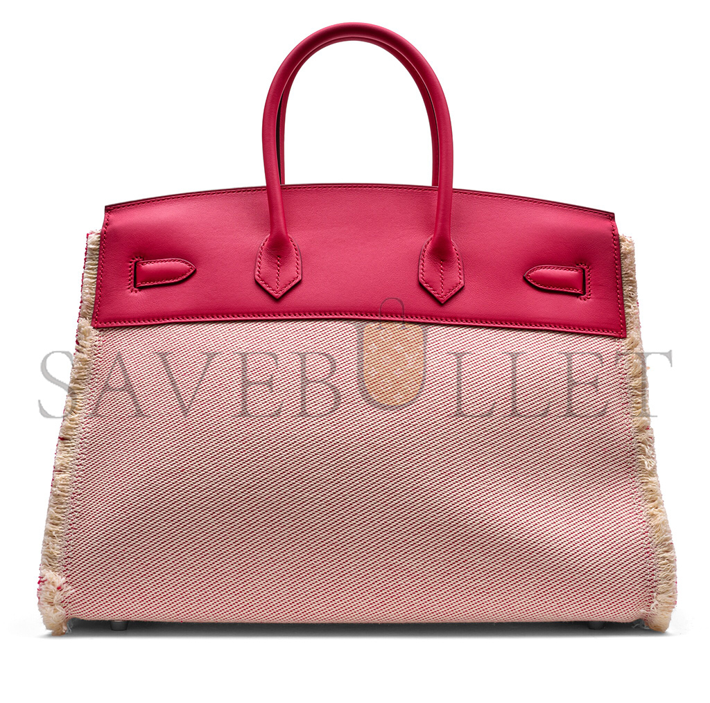H**mes master birkin 35 swift leather case raspberry canvas tassels silver buckle h082686ck26 (35*25*18cm)